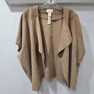 Chico's Faux Suede Waterfall Vest Jacket –‎ Camel Tan, Size 3 (L/XL), Side Zip